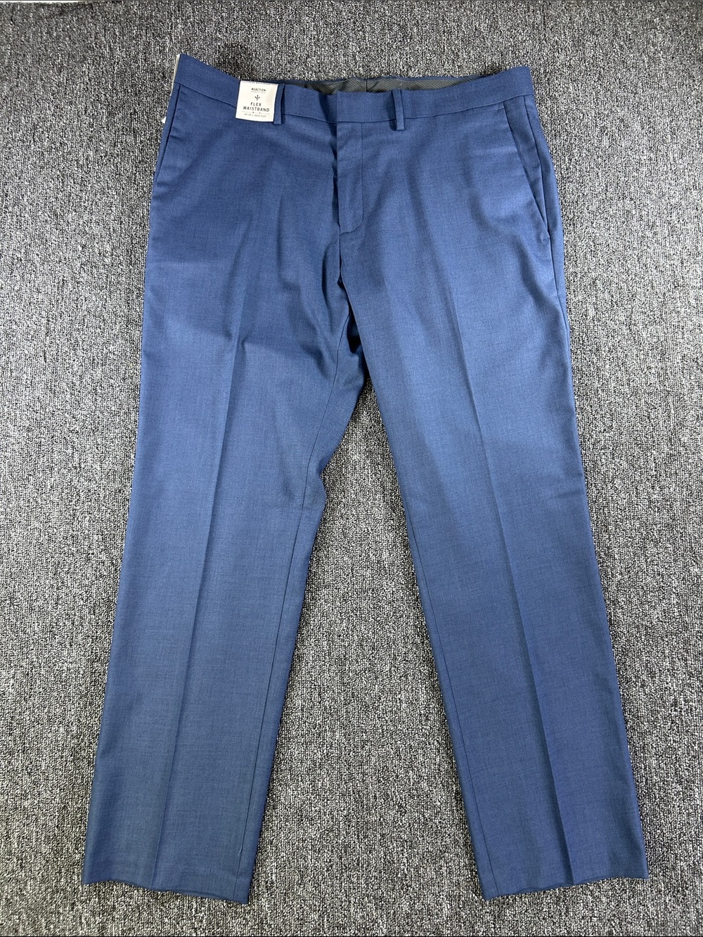 NEW Kenneth Cole Reaction Stretch Slim Fit Dress Pants Blue 38x30 Flex Waist